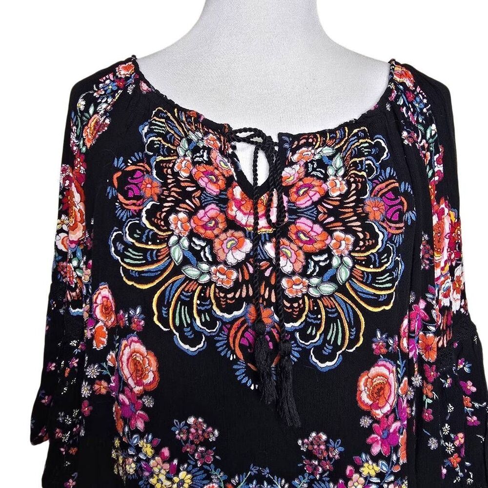 Bila Floral Boho Peasant Blouse Bell Sleeve Rayon… - image 2